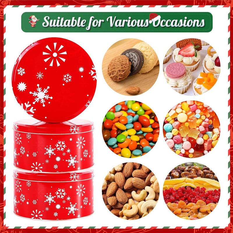 TangFee 6Pieces Christmas Cookie Tins, 6.5Inch Round Cookie Containers, Empty Metal Cookie Tins with Lids for Christmas Holiday Gift Giving - Image 4